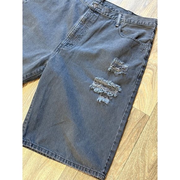 Levi's 569 Black Denim Shorts Loose-Fit Straight Men’s Plus Size 42 Distressed - Picture 2 of 12
